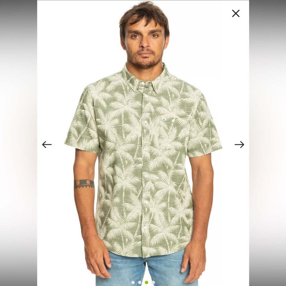 NWOT Quiksilver Men’s Four Leaf Fleeting Moment Short-Sleeve Button-Down Shirt